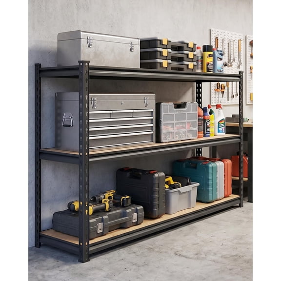 Freestanding Metal Shelving Unit, Adjustable Garage Storage Rack, Carbon Steel, Up to 1350 lb Capacity for Garage/Basement/Pantry