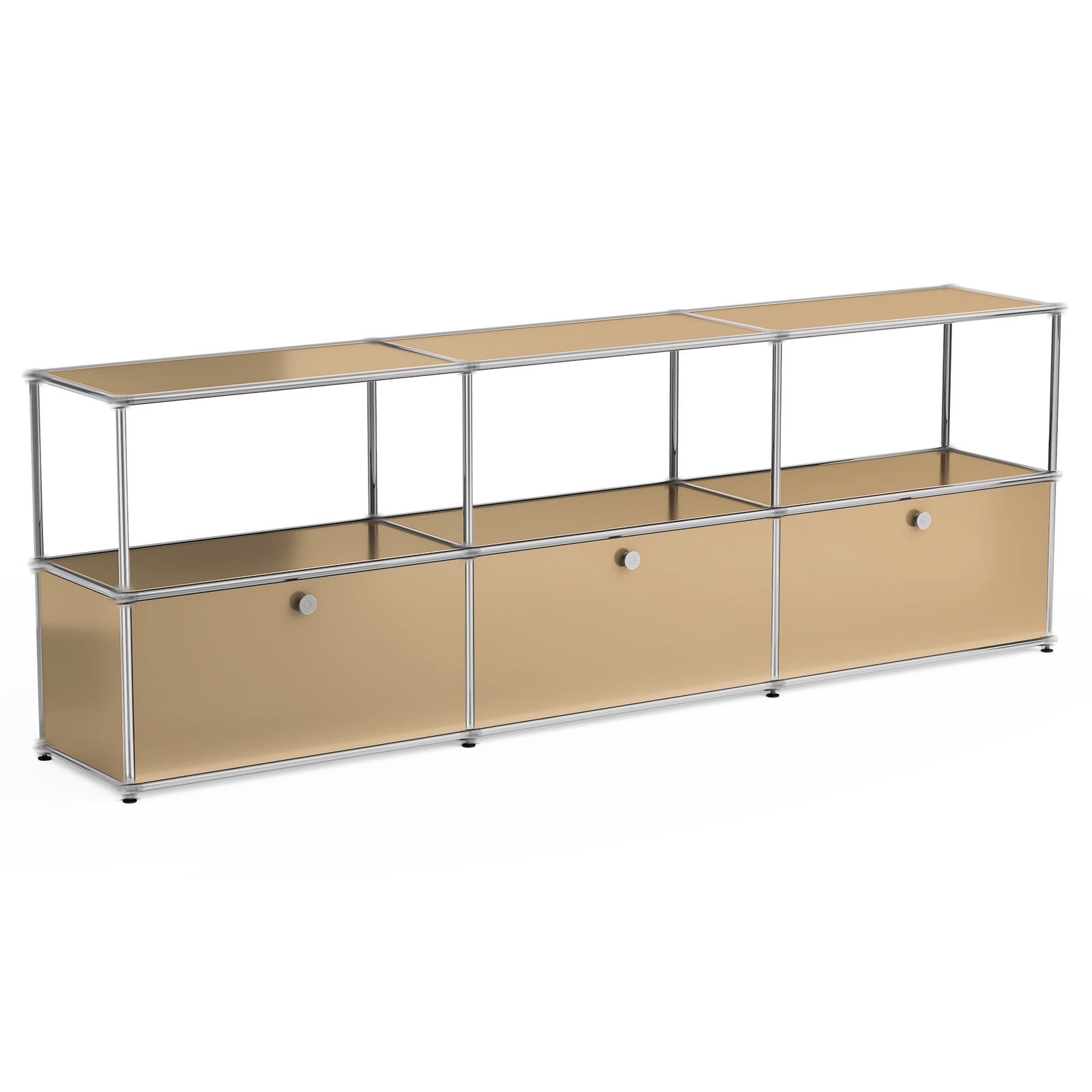 Freestanding Metal Storage Cabinet with 3 Doors and Shelves,Steel Locker Accent Cabinets for Living Room Bedroom,Brown