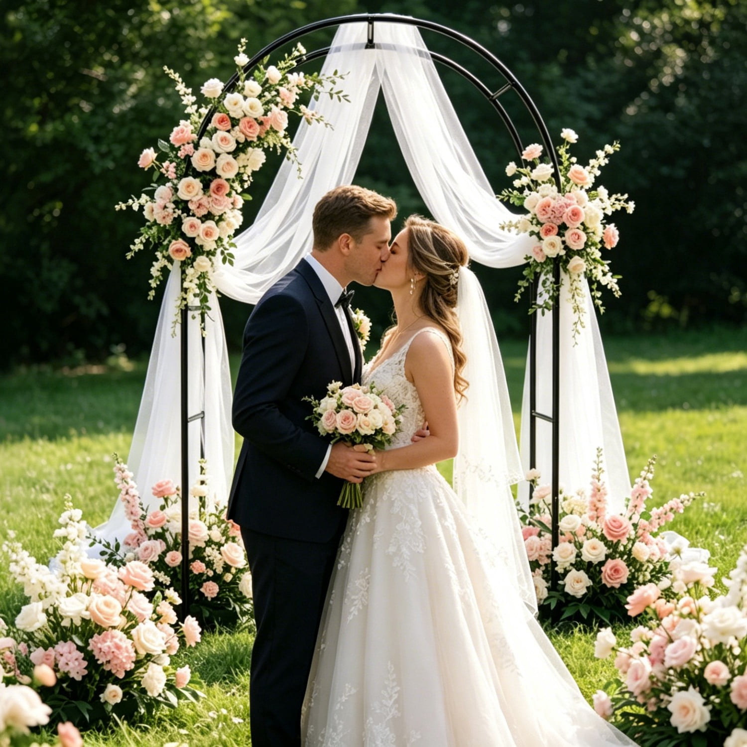 Freestanding Metal Trellis Arch Multi-Size Adjustable Modular Pipe Design, Black Iron Frame Segmented Assembly for Garden Climber Patio Wedding Decoration