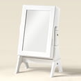 thumbnail image 1 of Freestanding Mirrored Jewelry Box with Parisian-Style Legs, Shelves, Built-In Mirror, and LED Lights, 1 of 5