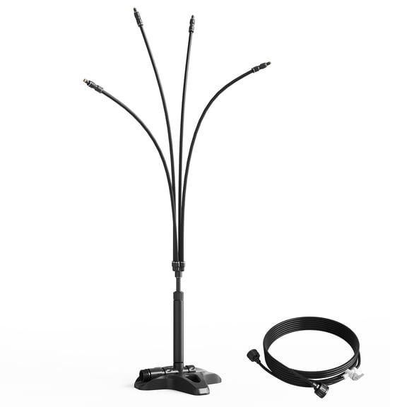 Freestanding Misting Cooling System for Patio & Garden – 4 Adjustable Mist Heads, 10M Hose, 5 Connectors, Built-in Switch, Black