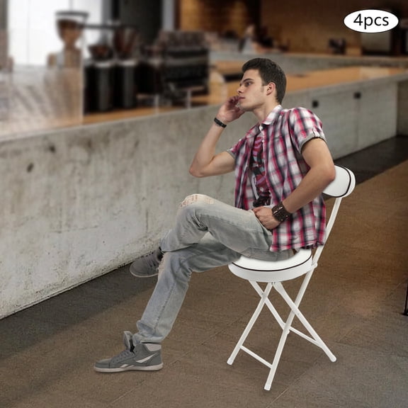 Freestanding Modern White Cushioned Padded Folding Stool 4PCS Bar Stool Portable Folding Stool