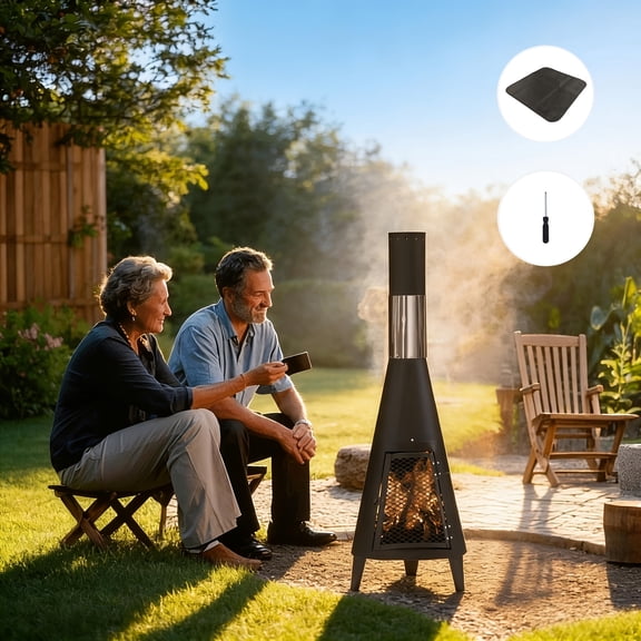 Freestanding Outdoor Firepit with Chimney Design - 43.3 Inch Waist-Height Portable Fireplace for Backyard, Patio, and Camping, Includes Assembly Tool and Poker