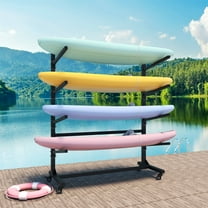 Freestanding Outdoor Kayak Storage Rack Hold 4 Kayaks Heavy Duty Adjustable Stand with Lockable Wheels for Kayak SUP Surfboard Canoe