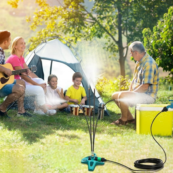 Freestanding Outdoor Misting System with 4-Arm Rotary Nozzle | 26FT Hose & Adjustable Spray | Portable Water Sprinkler for Kids Play, Garden, Patio & Pool Cooling