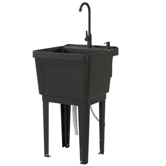 Freestanding Outdoor Utility Sink Station with Faucet, Black
