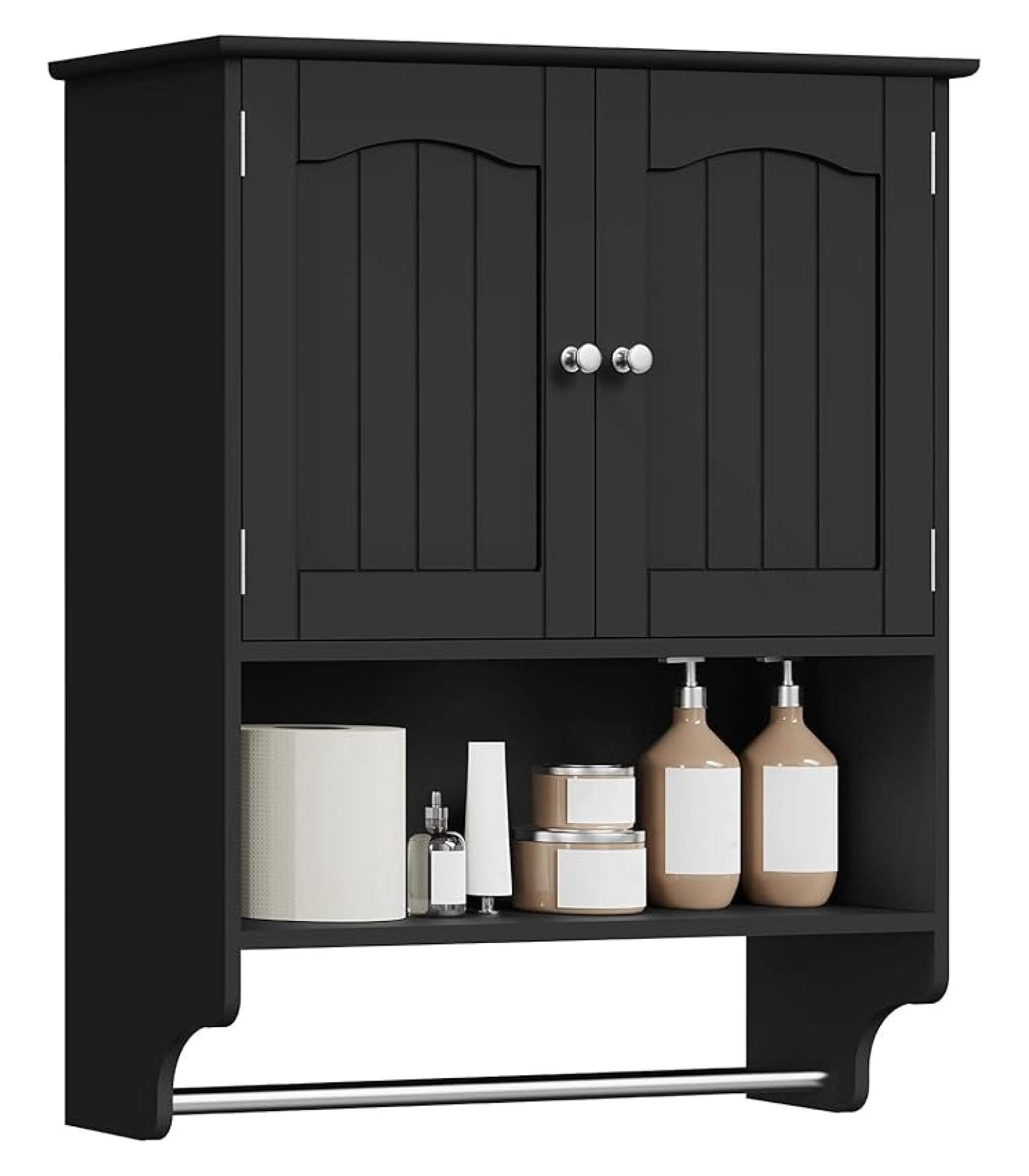 Freestanding Over the Toilet Storage Bathroom Wall Cabinet with Adjustable Shelf, Black