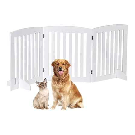 Freestanding Pet Dog Gate 24 Inch Foldable Dog Fence Indoor 3 Panel Extra Wide Wooden Door for Stairs Hallways Doorways