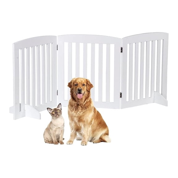 Freestanding Pet Dog Gate 24 Inch Foldable Dog Fence Indoor 3 Panel Extra Wide Wooden Door for Stairs Hallways Doorways