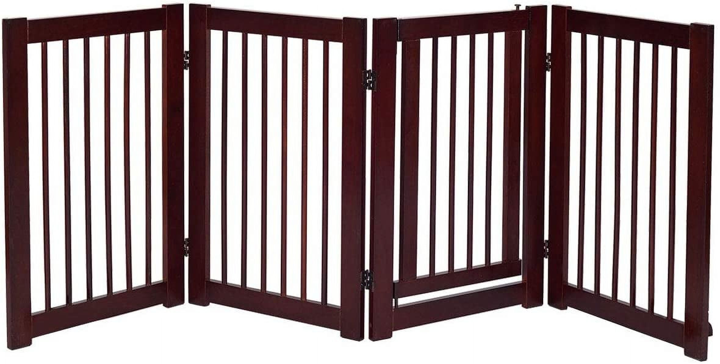 Freestanding Pet Gate with Door, 30inch 4 Panels Wooden Dog Gate with