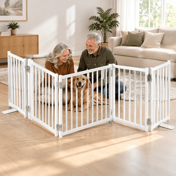 Freestanding Pet Gate, White, Up to 72
