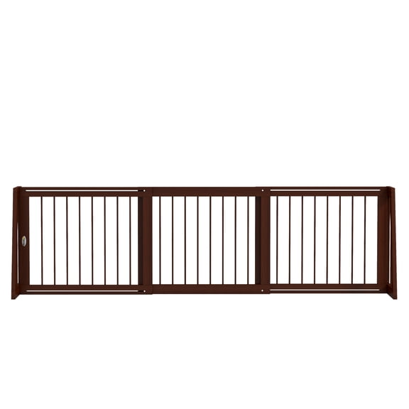 Freestanding Pet Gate, Wooden Dog Gate with 28"-75" Retractable Length, Support Feet, Non-Slip Mats, 3 Panel Pet Gate for Indoor, Stairway, Doorway, Brown