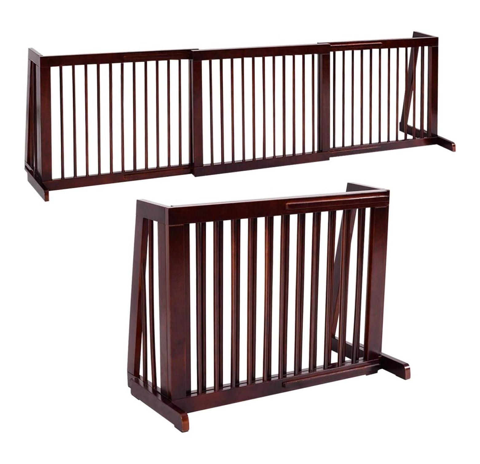 Freestanding Pet Gates for Dogs, 28"-80" Adjustable Wooden Dog Fence Indoor, Step Over Dog Gate Extra Wide for House, Doorways, Stairs
