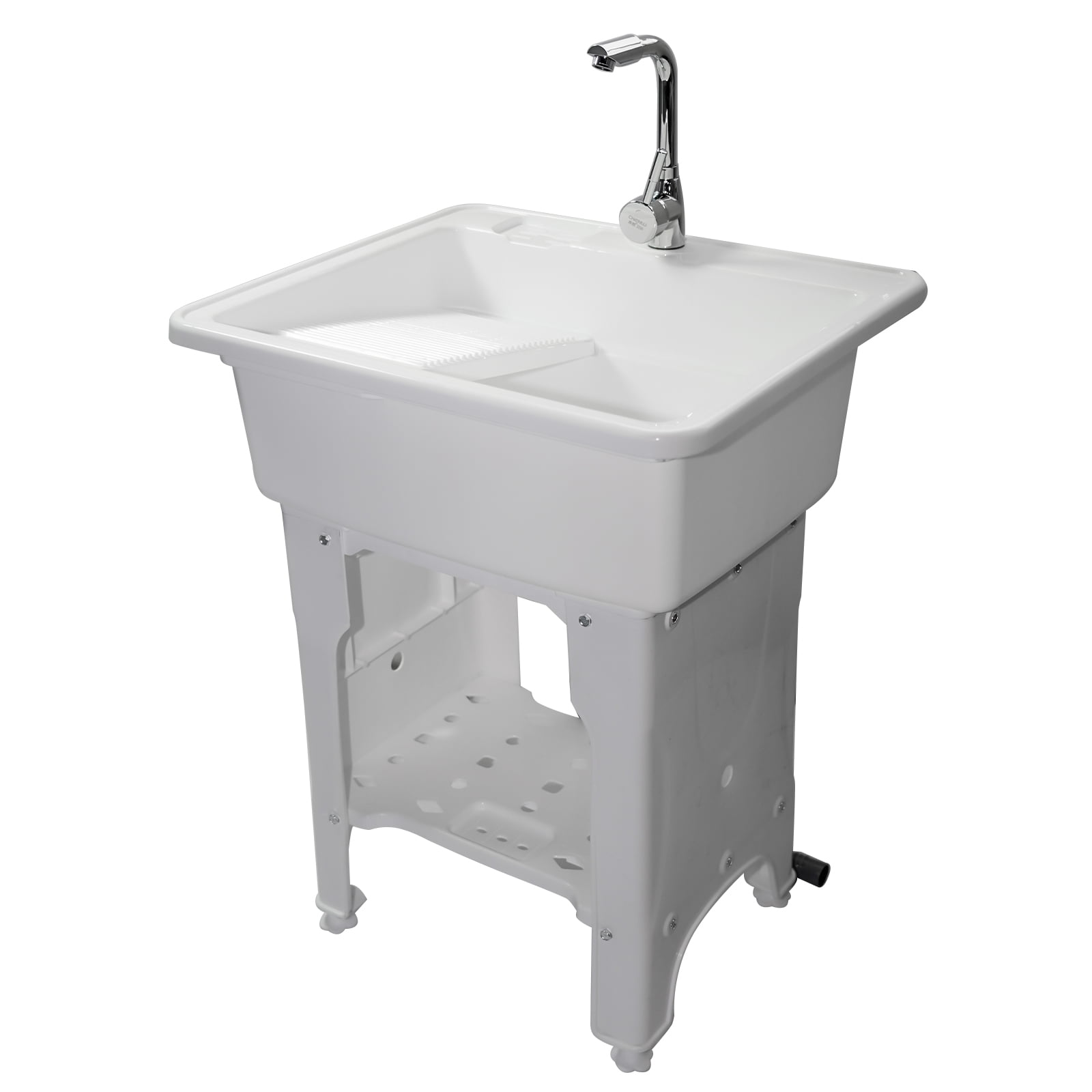 Freestanding Plastic Utility Sink Laundry Tub outdoor sink Drop in Deep sink kit with Inlet and Drain Pipe with Hot&Cold Faucet,Basement for Laundry Room&Garage or Shop,Size:25.59*21.65*31.5in(white)