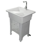 Freestanding Plastic Utility Sink Laundry Tub outdoor sink Drop in Deep sink kit with Inlet and Drain Pipe with Hot&Cold Faucet,Basement for Laundry Room&Garage or Shop,Size31.5*22.05*31.5inwhite