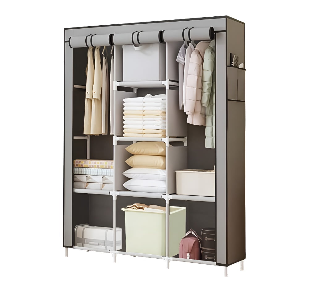 Freestanding Portable Closet Wardrobe with 2 Rods & 8 Shelves