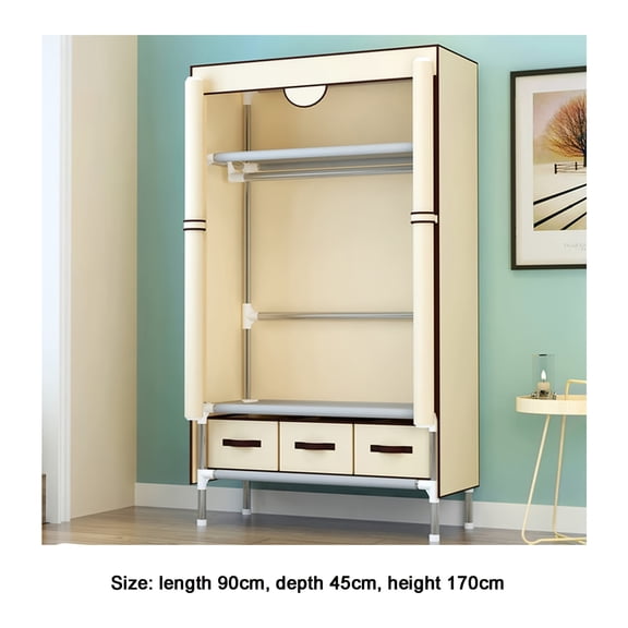Freestanding Portable Wardrobe with Hanging Rod and Three Drawers, Heavy-Duty Rolling Closet for Small Space Organization, Easy No-Tool Assembly