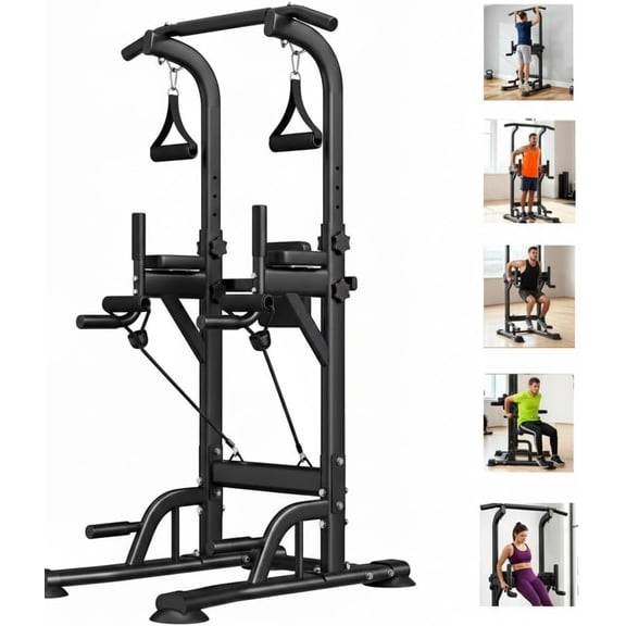 Freestanding Power Tower for Home Gym,Power Tower Dip Station Pull Up Bar with Backrest & Resistance Bands,450 LBS Capacity Chin Up Training Equipment for Adults Teens