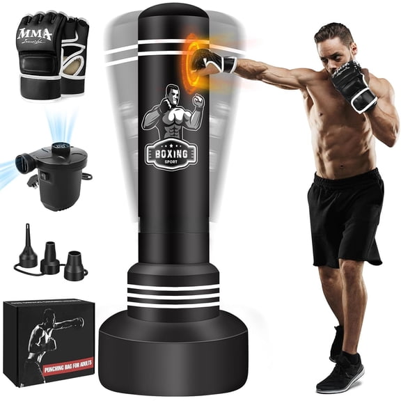 Freestanding Punching Bag for Adults, 70'' Boxing Bag with Stand Kicking Bag Heavy Bag with Boxing Gloves and Electric Air Pump, Women Men Kickboxing Bags for Beginners  MMA Muay Thai Fitness