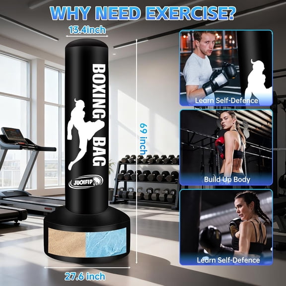 Freestanding Punching Bag for Adults, Boxing Bag with Stand Kicking Bag with Boxing Gloves, Electric Air Pump, Rope, Exercise Band and Accessories, Adult Kickboxing Bags for Beginners Training MMA