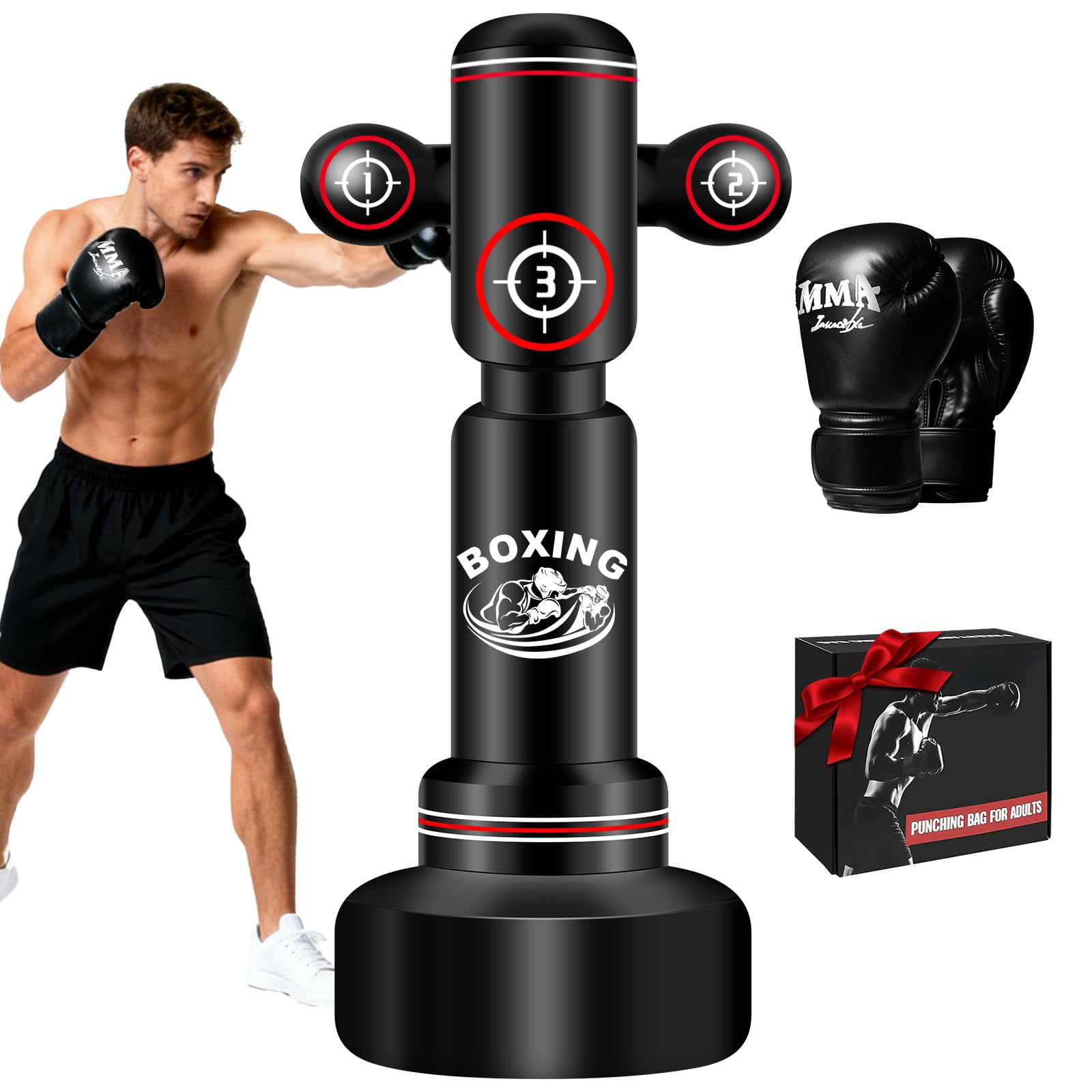 Freestanding Punching Bag With Gloves  70'' Heavy Boxing Stand For Adult Teens Standing Women Men Inflatable Kickboxing Bags Beginners Mma Muay Thai Fitness