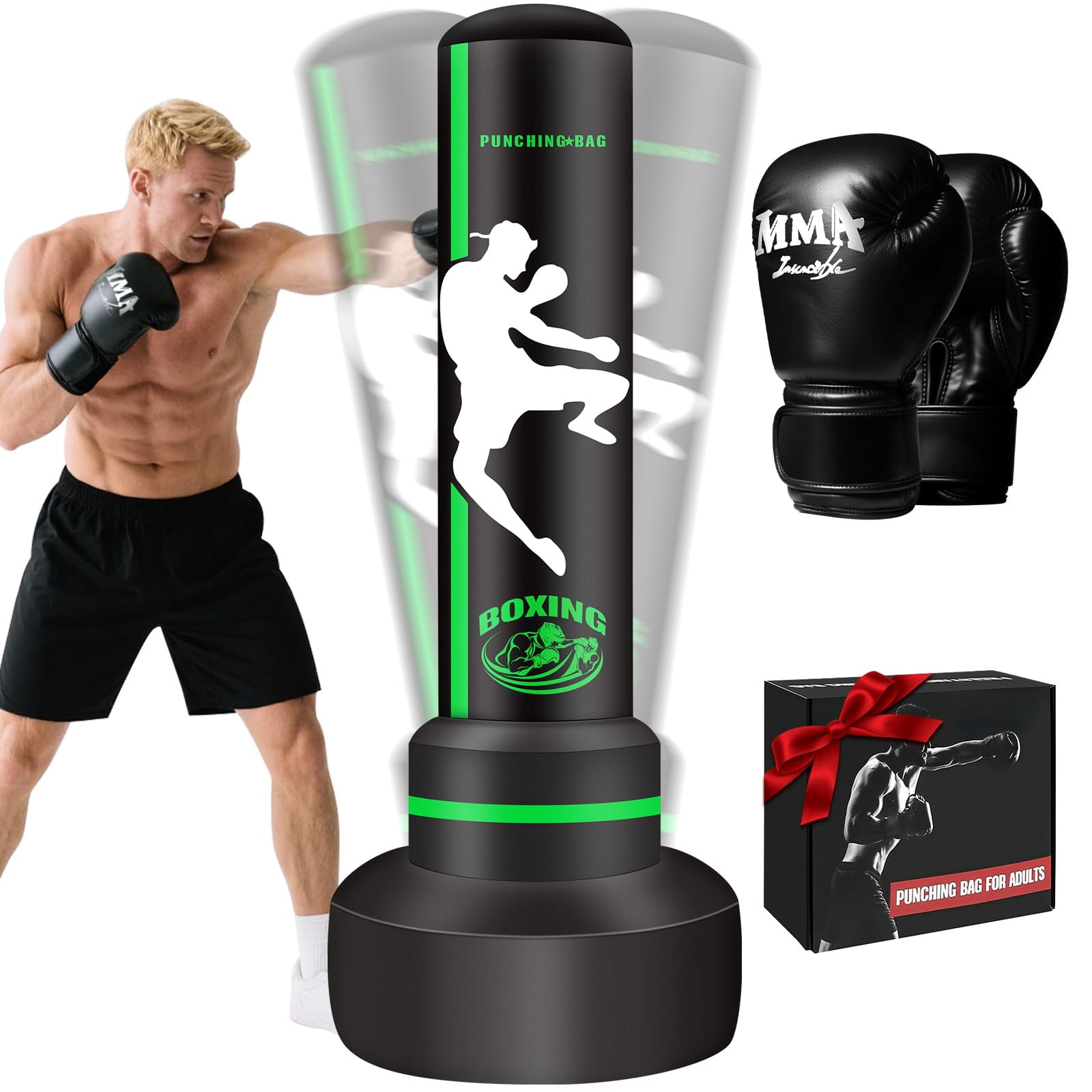 Freestanding Punching Bag With Gloves  70'' Heavy Boxing Stand For Adult Teens Standing Women Men Inflatable Kickboxing Bags Beginners Mma Muay Thai Fitness