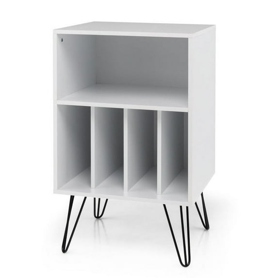 Freestanding Record Player Stand Record Storage Cabinet with Metal Legs - White
