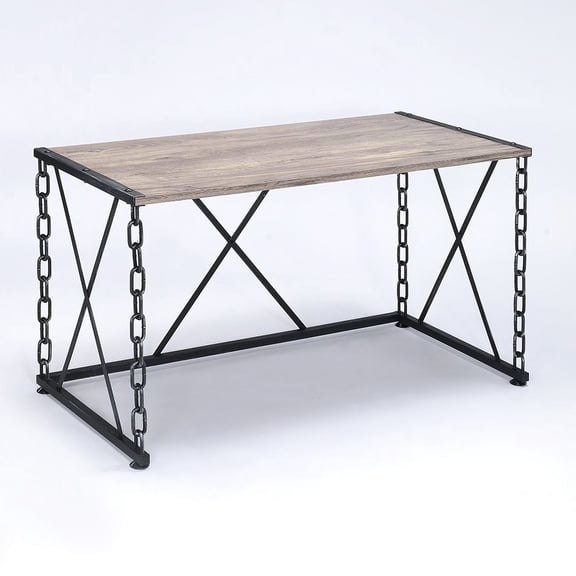 Freestanding Rectangular Desk | Suitable for Vanity or Work | Metal Chain Frame and Wood Finish | Enhances Living Area Decor
