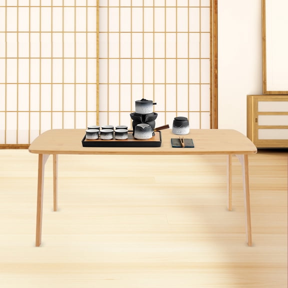 Freestanding Rectangular Japanese Log Color Foldable Low Portable Coffee Table for Sitting on The Floor