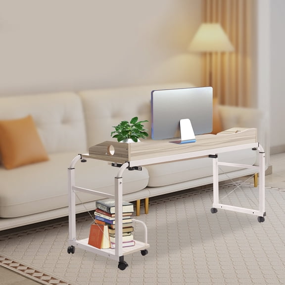 Freestanding Rectangular Over bed Table Desk Rolling Height Adjustable Laptop Computer Desk Cart For Home