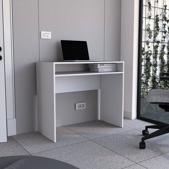 Freestanding Rectangular Writing Desk | Fits into Home Office or Garage | Open Storage for Electronics