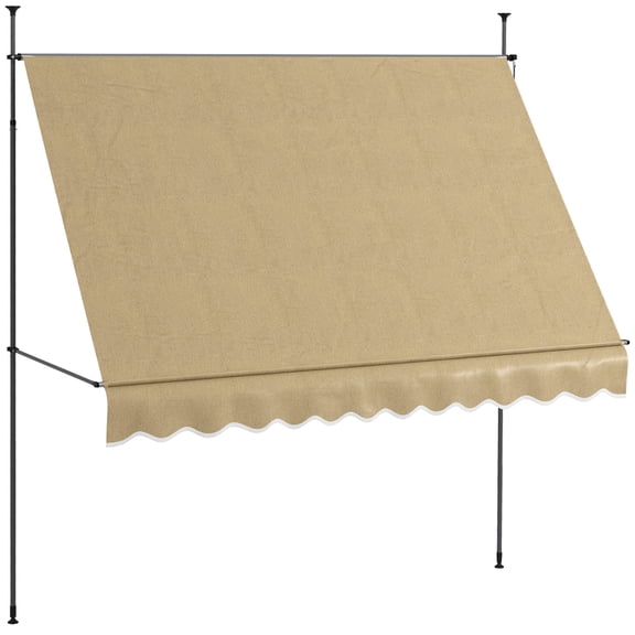 Freestanding Retractable Patio Awning 118 Manual Sun Shade Shelter with Support Pole, Beige Aluminum Frame for Window Door Porch Deck