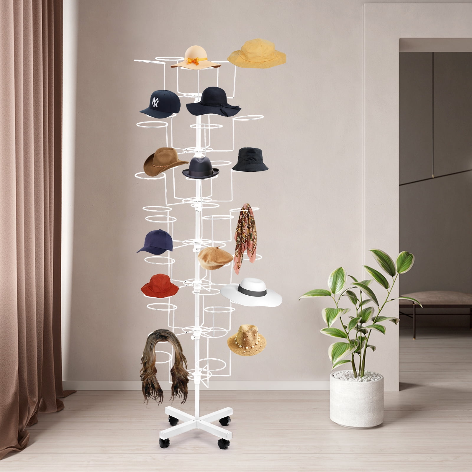 Freestanding Revolving Hats Rack Stand Rotating 7 Tier 35 Hats Metal Hats Display Organizer with Wheels White 21 65 21 65 64 96 1ac3b997 c8ba 4c41 ba34 f211008a5088.36f60e18d5ed87cac9ec96c83a024cff