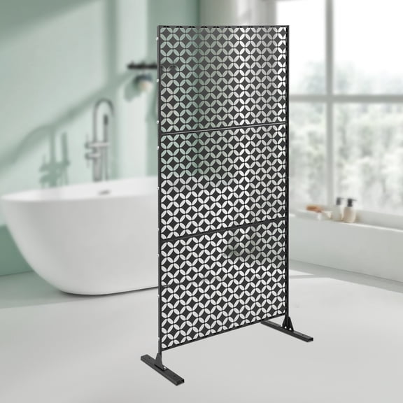 Freestanding Room Divider, 35.4*23.6in/Panel Steel, Smooth Edges Coin Pattern, Thickened Support Feet, Clinic Privacy Barrier