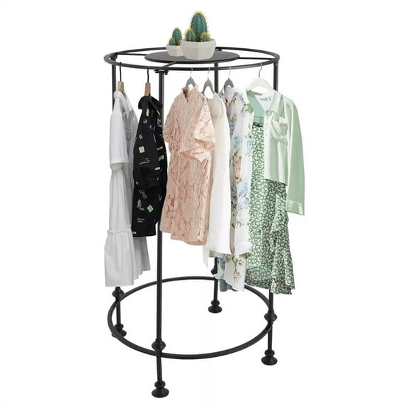 Freestanding Round Garment Display Retail Rack Clothes Store Display Rack Black