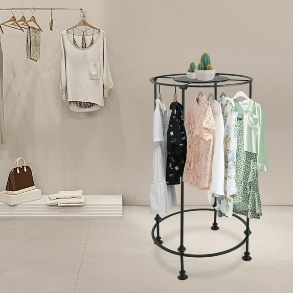 Freestanding Round Garment Display Retail Rack Clothes Store Display Rack Black