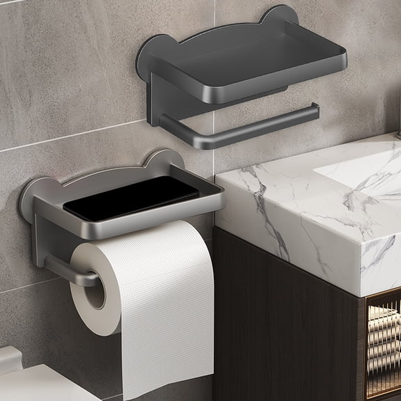 Freestanding Rustproof ABS Toilet Paper Holder with Phone Shelf, Stable Base, Easy Installation, 21x10x11cm, White, Bathroom Accessory, Modern Design, Wall-Mountable or Stick-On