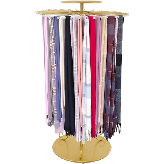 Freestanding Scarf Display Rack Metal Scarf Rack with 30 Rods Ratating Round Scarf Display Stand Height Adjustable Scarf Holder Organizer Indoor Scarf Hanger for Retail Store Boutique Clothing Store