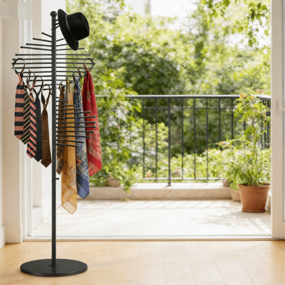 Freestanding Scarf Display Rack, Metal Scarf Racks, Spiral Scarf Holder, Hijab Stand for Clothing Store Commercial Home, Space Saving Shelves (43x170cm/17x67in, Black)