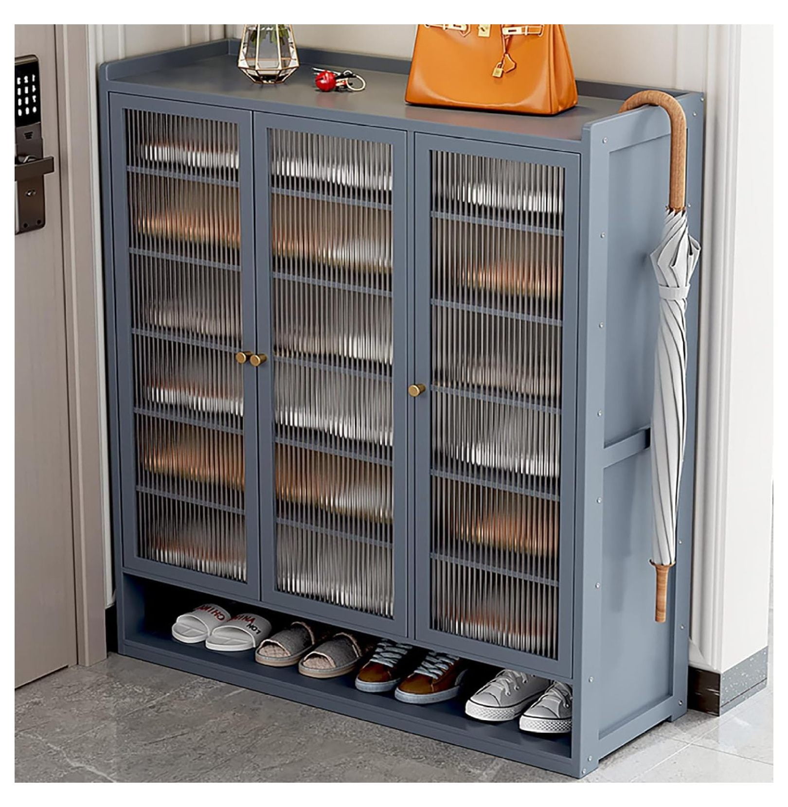 Freestanding Shoe Rack 7 Tier Bamboo Shoe Storage Cabinet with Door ...