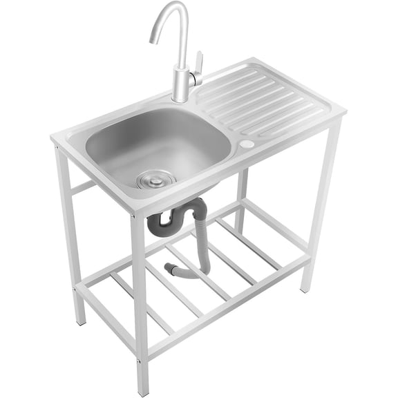 Freestanding Single Bowl Laundry Sink 29.5"x15.7"x29.5" Stainless Steel Utility Sink with Hose Hook Up Workbench Outdoor Storage Shelf Kitchen Sink for Laundry Room Kitchen Bathroom