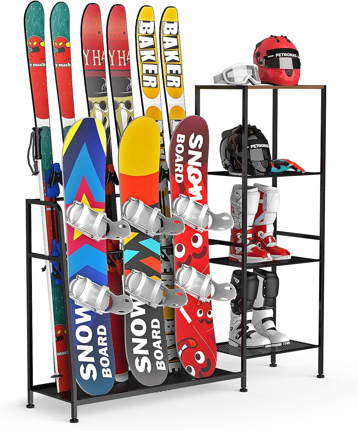 Snowboards And Skis Rack Snow Freestanding Snowboard Rack, 4 Pair Ski, 3 Pack Snowboard, Boot, Pole ...