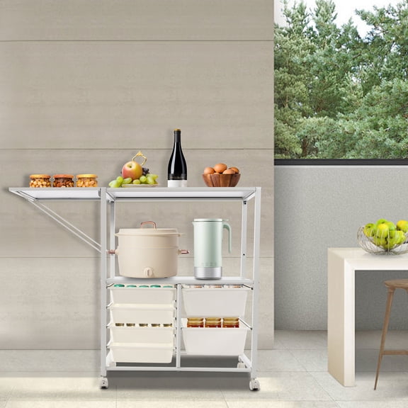 Freestanding Space Saving Storage Shelf Flexibly Moving Storage Shelf with Universal Wheels, 2-Tier Organizer Rack with Storage Drawers