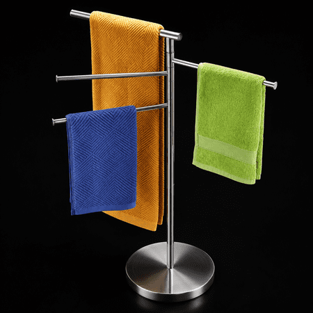 Freestanding Stainless Steel Chrome Towel Rack, 40 Inch Tall With 4 Swivel Arms