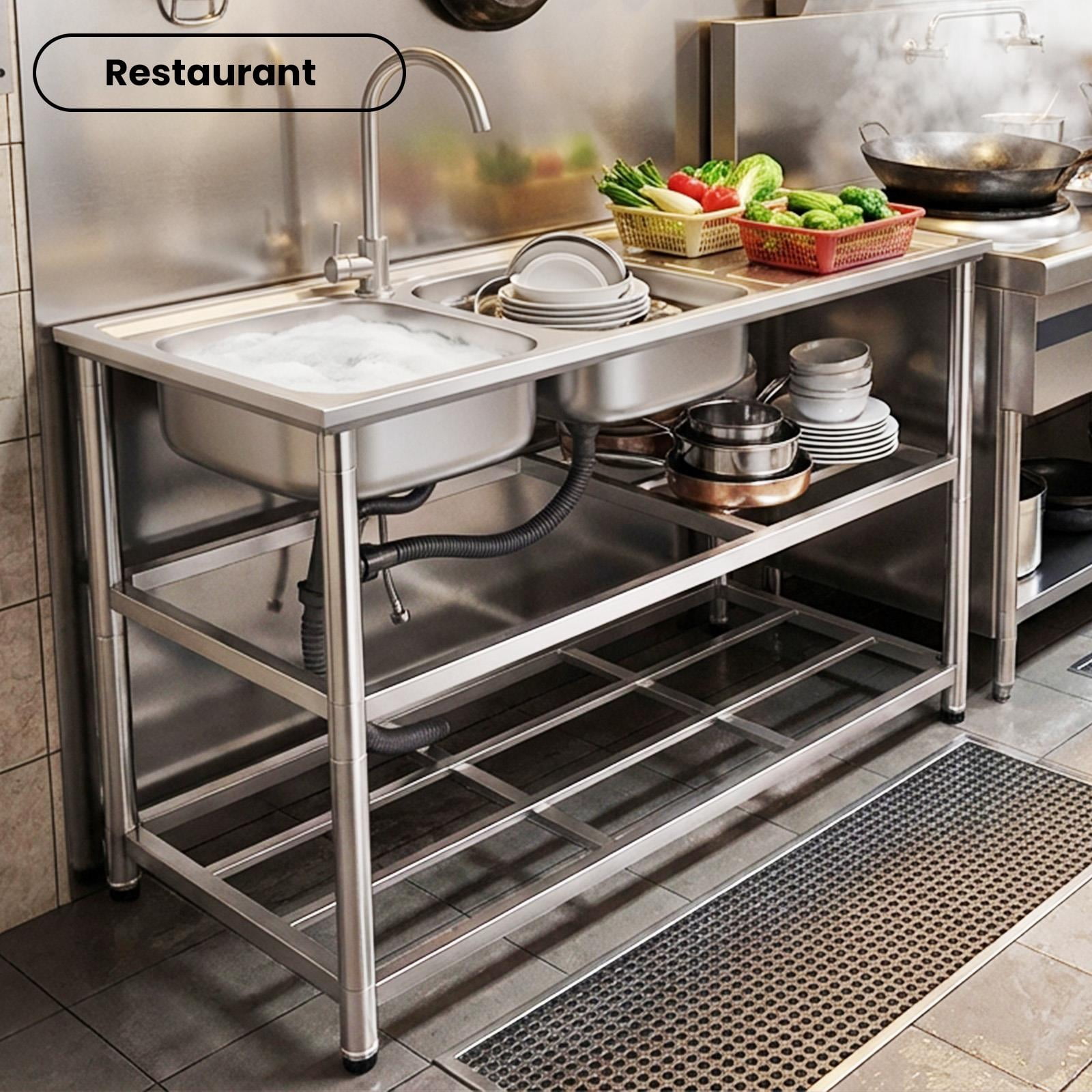 Visual Reference: Freestanding Stainless Steel Double Bowl Kitchen Sink Set With Prep