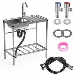 Freestanding Stainless Steel Kitchen Sink 29.5" Commercial Utility Sink with Faucet, 77lbs Load Capacity, Single Bowl Basin Prep Sink for Restaurant, Garage, Garden, Laundry Room, Outdoor Use, Silver
