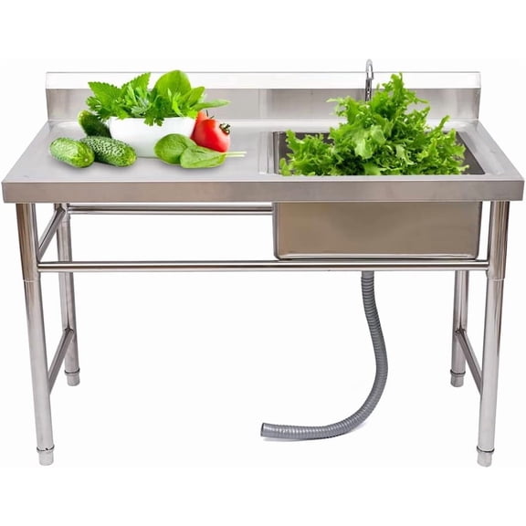 Freestanding Stainless Steel Kitchen Sink Station, 330lbs Load Large Countertop Utility Sink with Faucet for Garage Restauran