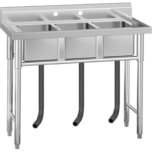Freestanding Stainless Steel Kitchen Utility Sink 57.1"x26"x35.4" Triple Bowl Without Faucet – Heavy Duty Rust Resistant for Restaurant, Kitchen, Garage, Outdoor