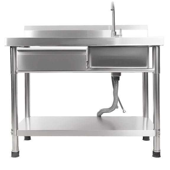 Freestanding Stainless Steel Single Bowl Utility Sink, 39.4" Wide Countertop with Bottom Storage Shelf, 198Lbs Load Capacity for Garage, Laundry, and Outdoor Kitchen
