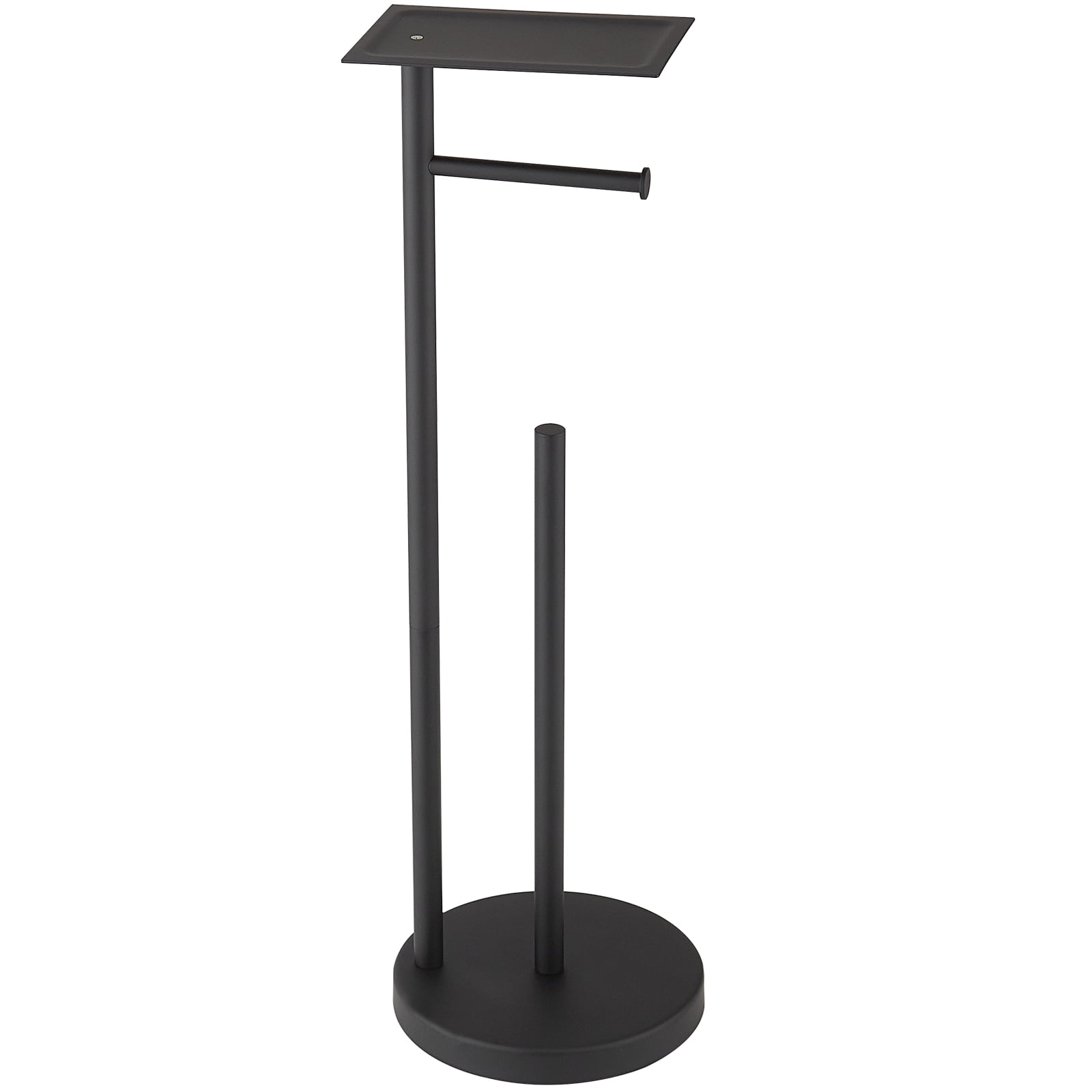 Matte Black Freestanding Stainless Steel Toilet Paper Holder with Storage Shelf